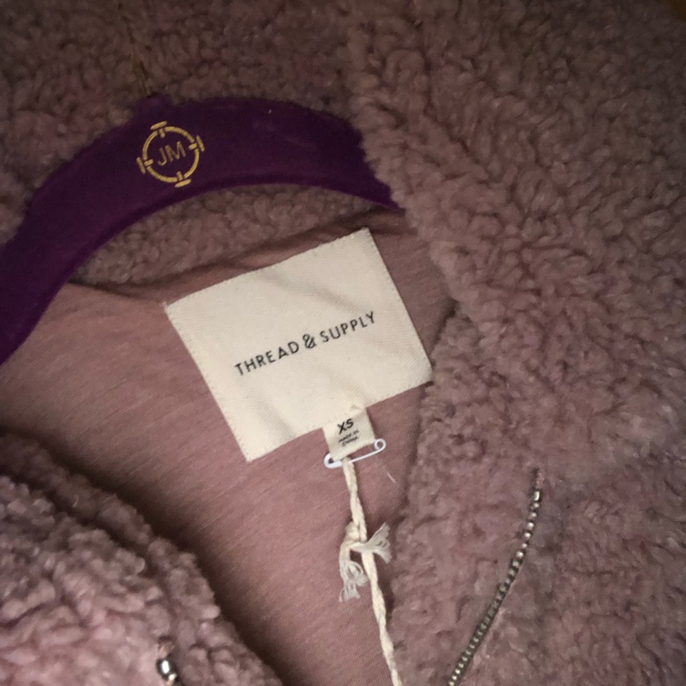 Thread & Supply Teddy Sherpa Full Zip Jacket Coat in Color Adobe Rose - Picture 9 of 12